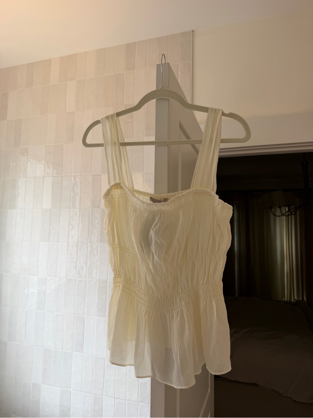 H&M Cream Smocked Peplum Tank Top